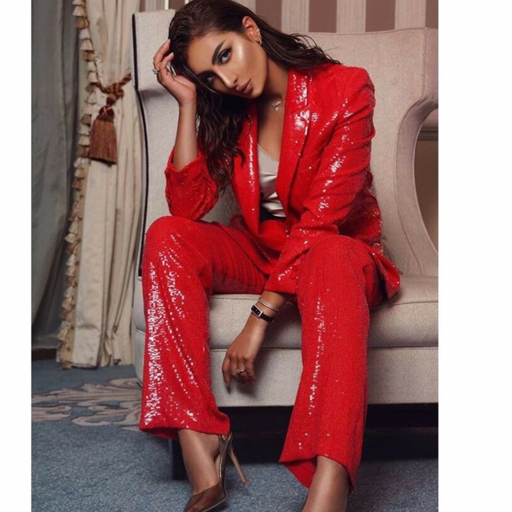 Zara Red Sequin Pants Size Medium